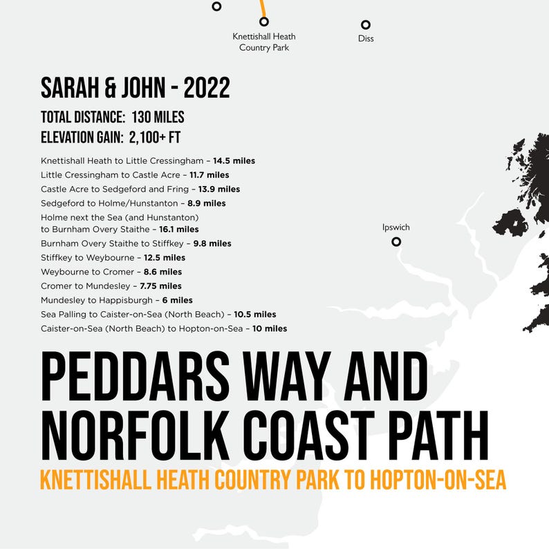 Peddars Way & Norfolk Coast Path Personalised Art Print: Custom ...