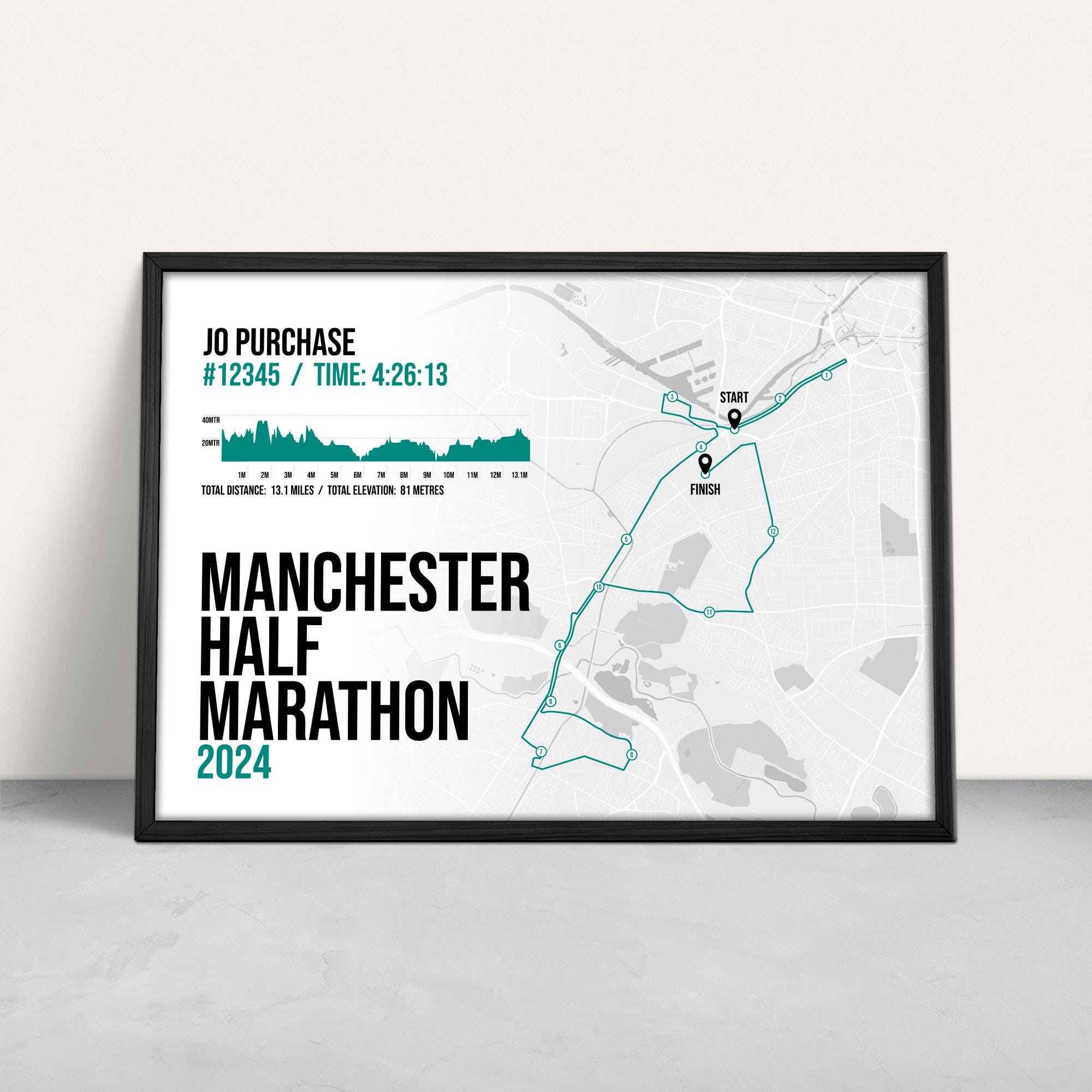Manchester Half Marathon (october) Personalised Art Print Giclee
