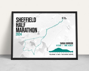 Sheffield Half Marathon (April) Personalised Art Print / Giclee Print / Custom Running Gift / Run for all marathon gift