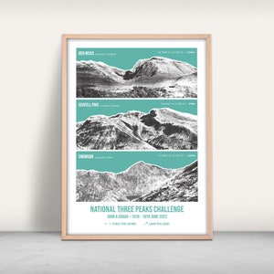 National Three Peaks Challenge Personalised Art Print / Giclee print  / Scafell Pike, Ben Nevis,  Snowdon / Custom UK hiking gift