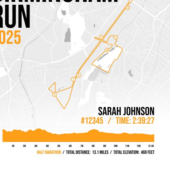 Great Birmingham Run (may) Personalised Art Print Half Marathon