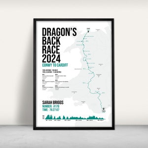 Impression d'art personnalisée de la course du dos du dragon / impression jet d'encre personnalisée / course de Conwy à Cardiff / infographie du défi ultra running du Pays de Galles