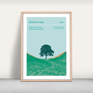 Sycamore Gap Personalised Art Print / Giclee print / Northumberland gift / UK Hiking wall art / Custom wall decor present / Sycamore Tree