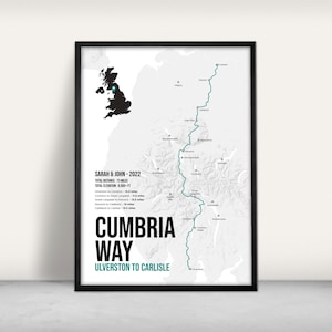 Impression d'art Cumbria Way Trail / Impression jet d'encre personnalisée / Carte pédestre de Lake District / Cadeau de randonnée personnalisé / Cadeau personnalisé Cumbria Way