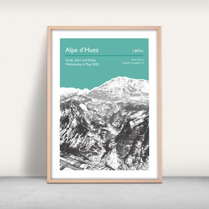 Alpe d&#39;Huez, France Mountain Art Print / Personalised Giclee print /Mountain Cycle poster gift / Customised Cycle present / Custom Ski Gift