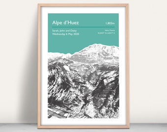 Alpe d'Huez, France Personalised Art Print: Custom Mountain Summit Gift