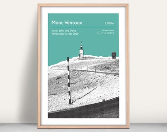 Mont Ventoux Art Print / Personalised gift / Giclee print / Mountain poster / Cycling challenge art / Tour De France / Wall decor