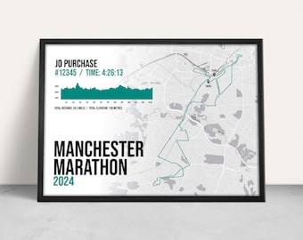 Impression d'art personnalisée du marathon de Manchester (avril) / Impression jet d'encre / Cadeau de course personnalisé / Prix du marathon / Manchester à Altrincham