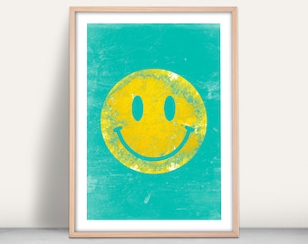 Acid Smiley Art Print / Giclee print / Acid House Rave print / Contemporary poster print / Gallery wall decor / Happy face / Bright colours