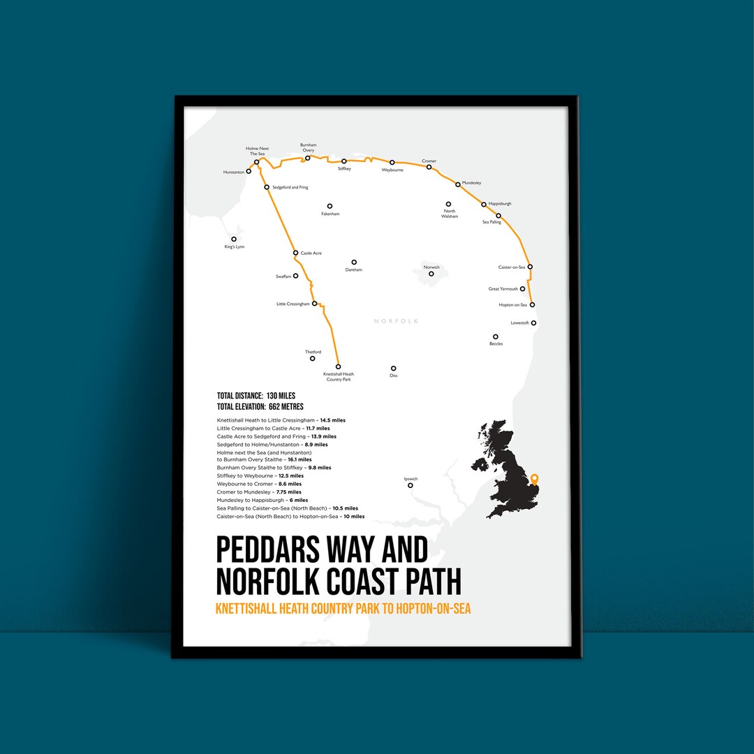 Peddars Way and Norfolk Coast Path Map Trail Print / Giclee - Etsy