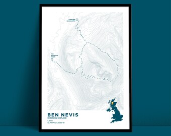 Ben Nevis, Scotland Personalised Map Countour Print / Giclee gift / Scottish Highlands Poster / Three Peaks Challenge memory / Wall decor