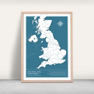 Rivers of the United Kingdom Map Art Print / Giclee print / UK map gift / UK river walking guide / Wye, Thames, Severn, Trent, Ouse, Avon