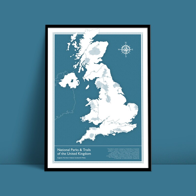 National Park and Trails Map Art Print / Giclee Print / UK Etsy