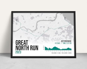 Great North Run Personalised Art Print / Giclee Print /  Great Run Series Custom Gift / Running Present / Half Marathon Certificate