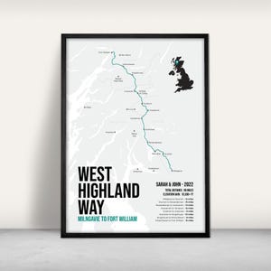 Impression d'art personnalisée du sentier national West Highland Way / Impression jet d'encre personnalisée / Cadeau de marche au Royaume-Uni / Cadeau personnalisé des Grands sentiers d'Écosse