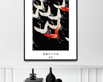 Japanese Vintage Wall Art • Furisode with a Myriad of Flying Cranes  • Vintage Japanese Art Print / Poster