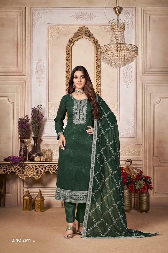 Dark Green Glace Cotton Print With Hand Work Palazzo Salwar Suit – Rakhi  Fashion Pvt Ltd