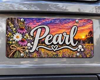 Customizable License Plate Accessory, Sunrise Car Tag, Sunset Meadow themed Gift for Family and Friends
