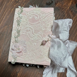 Handmade Vintage Fabric and Lace Junk Journal, “In The Pink”