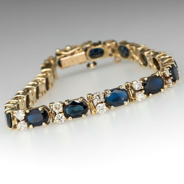 Diamond and Blue Sapphire Bracelet - Etsy