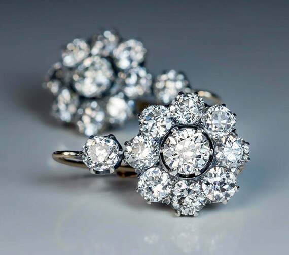Cluster Flower Stud Earrings 14K Yellow Gold Finish 2Ct Round Cut VVS1/D Diamond Cluster Flower Stud Earrings 14K Yellow Gold Finish 2Ct Round Cut VVS1/D Diamond