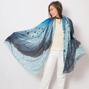Butterfly Hand Painted Silk Scarf Butterfly Wing Print Scarf Grey Silk Scarf Long Scarf Large Silk Shawl Wedding Gift Wife Gift 81X36
