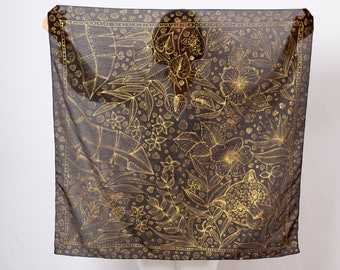 Foulard Carré En Soie GUEPARD - Motif Arabesques Multicolore - 89x87 Cm - Occasion Vintage
