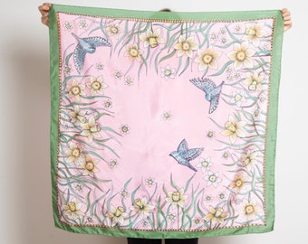 Daffodil Hand Painted Silk Scarf Daffodil Gifts Floral Silk Scarf Daffodil Spring Scarf Silk Square Scarf Pink Silk Scarf Gift for Mom 35X35