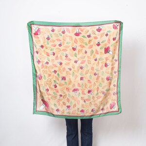 Mushroom Print Hand Painted Silk Scarf Mushroom Scarf Beige Green Pure Silk Scarf Red Mushroom Fall Scarf Silk Bandana Gift for Her 35X35