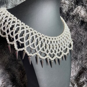 Ruth - faux pearl collar with spikes bib statement necklace