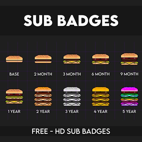 PIXEL BURGER [ Sub badges ] Designed for Twitch, Discord, Sub, Streamers