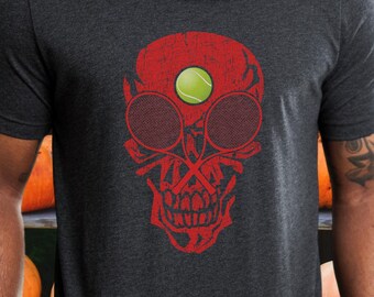 Unisex Tennis Halloween shirt, Tennis Shirt, Skull T-Shirt, Tennis Racquet Graphic Shirt, Gift for Tennis Lover, Funny Tennis Ball Shirt
