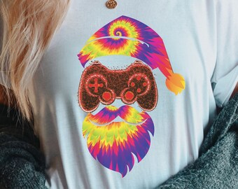 Tie-Dye Santa Claus Christmas Gamer shirt, Santa Claus Shirt, Gamer Shirt, Christmas Gamer Shirt, Game Shirt, Gaming Shirt, Christmas Shirt