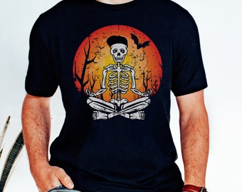 Unisex Halloween Yoga shirt, Funny Yoga Shirt, Meditation Shirt, Skeleton Shirt, Halloween Skeleton Shirt, Hippie Halloween Shirt