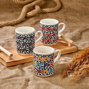 Türkische handbemalte Keramiktasse, 11 Unze große Keramikkaffeetassen, Kräuterteetasse, handgemachte Nelke Designkeramiktasse, handgemachtes Geschenk für Mama