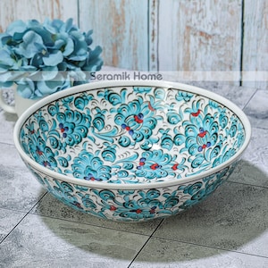 Hand Painted Ceramic Fruit Bowl, Turkish Tradionational Multisize Decorative Bowl, Large Fruit Bowl, Decorative Kitchen Bowl, Salad Bowl