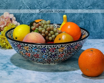 11.8&#39;&#39; Large Ceramic Bowl, Handmade Ceramic Salad Bowl, Turkish Ceramic Bowl, Serving Bowl, Turkish Bowl, Offering Bowl, Ceramic Fruit Bowl