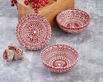 3x Decorative Ceramic Bowl Set 3.9'', Handmade Turkish Pottery, Ceramic Serving Bowls, Medium Mezze Bowls, Tapas Bowls, Cereal Bowl Set