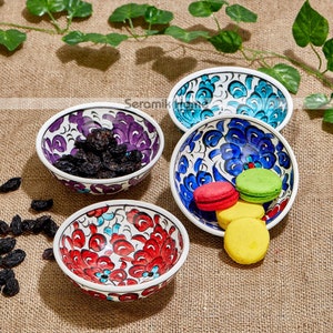 4x Decorative Ceramic Bowl Set 3.9&#39;&#39;,Handmade Turkish Ceramic,Small Ceramic Serving Bowl Set,Salad Bowl Set,Tapas Bowls,Snack Bowl Set