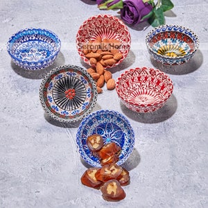 6x Turkish Ceramic Bowl Set, Sauce Serving Bowl Set, Mezze Offering Bowl Set, Hand Painted Ceramic Tapas Bowl, Colorful Bowl Set, 3.14&quot;-8cm