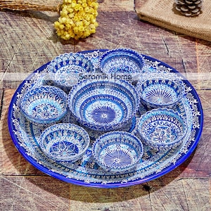 Appetizer Set, Serving Platter, Authentic Ceramic Plate Set, Ceramic Gift Set, Oriental Breakfast Set, Sauce Bowl & Platter Set, Mezze Set