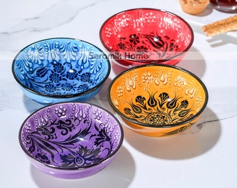 Turkish Handpainted Ceramic Offering Bowl, Ceramic Breakfast Serving Bowl, 4.7"-12cm Pinch Bowl, Handmade Ceramic Ramen Bowl, Dinnerware Set