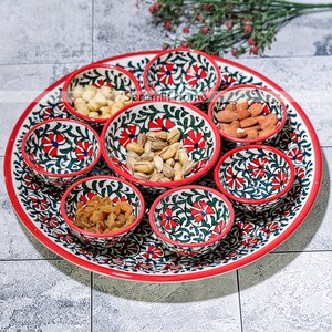 Hand Painted Ceramic Serving Tray Set, Bowls and Platter, Breakfast Set, Decorative Tile Set, Anatolian Home Decor, 13&quot;-33cm Tray and Bowls