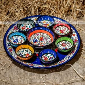 Handmade Turkish Breakfast Set, Decorative Bowl Set, Authentic Ceramic Tray Set, 13&quot; Colorful Ceramic Platter, Tapas Serving Set, Mezze Set