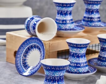 珍しい Ceramic Turkish 6x Tea Ceramic Handmade Saucers, 6x and Cups 食器