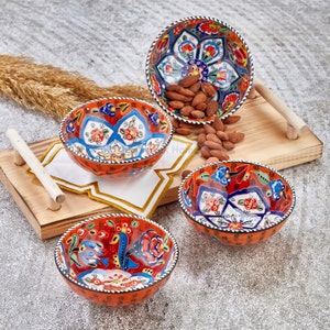 Handmade Ceramic Offering Bowl Set, 4x Pottery Ramen Bowl Set, Vintage Home Decor, Handmade Home Decor, Nature Home Decor, Summer Gift,