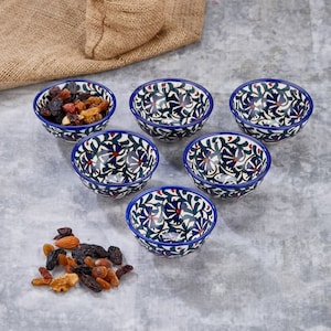 Set of 6 Handmade Ceramic Bowls Set Small Prep Breakfast Serving Bowls Tapas Meze Snack Turkish Pottery Tile Gift for Housewarming New Home