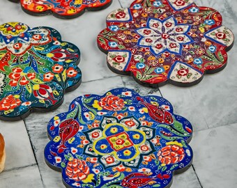 Trivet Ceramic For Hot Dishes , Plates Unique Floral Decorative Handmade Painted