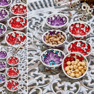 Set of 6 Handmade Ceramic Bowls Set Small Prep Breakfast Serving Bowls Tapas Meze Snack Turkish Pottery Tile Gift for Housewarming New Home
