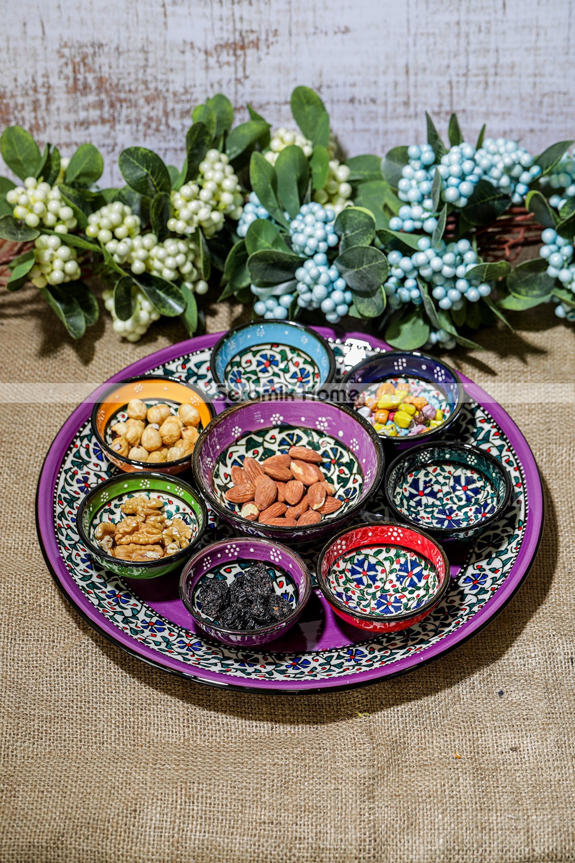 Kitchen Serving Set, Hand Painted Turkish Ceramic Breakfast Set